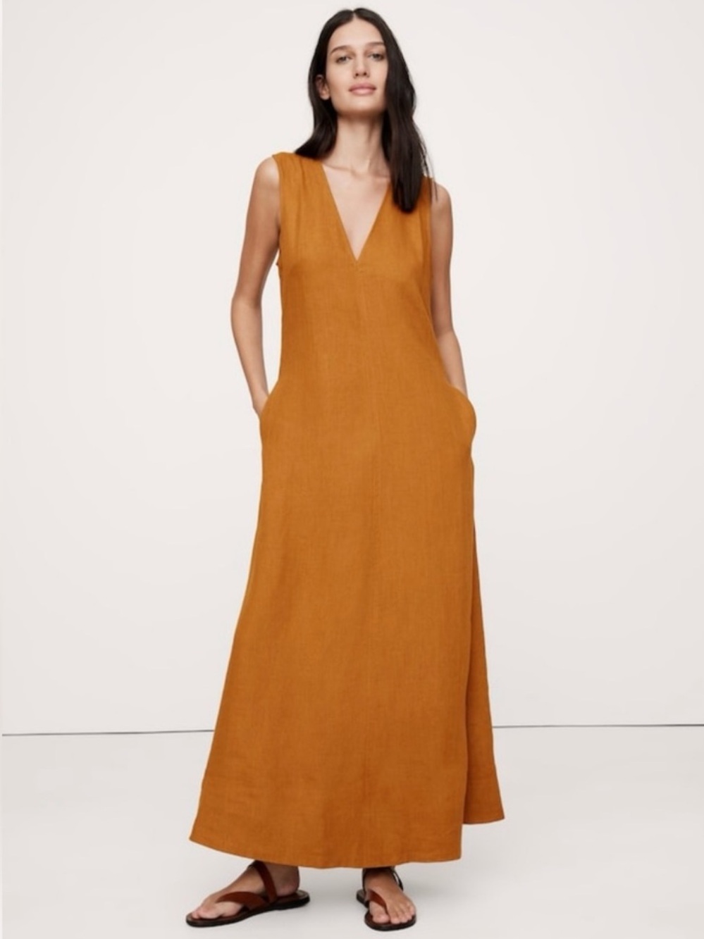 Banana Republic V-Neck Sleeveless Linen Maxi Dress, Size XXL, NWT
